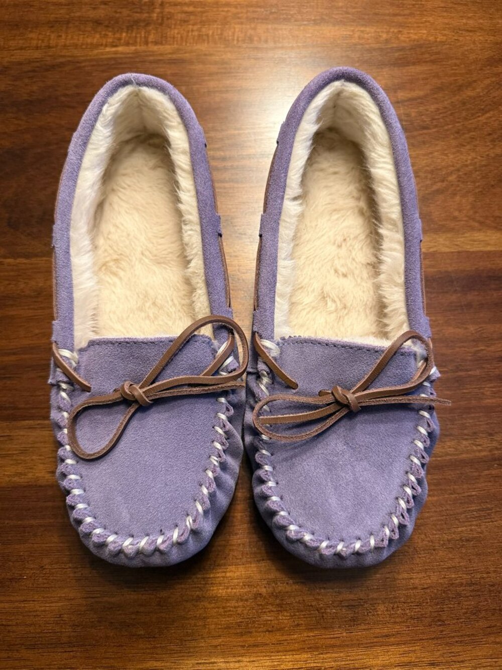 PEDOQU Women's Suede Lavander Moccasin Faux Fur Pile Lined Slippers Size 8